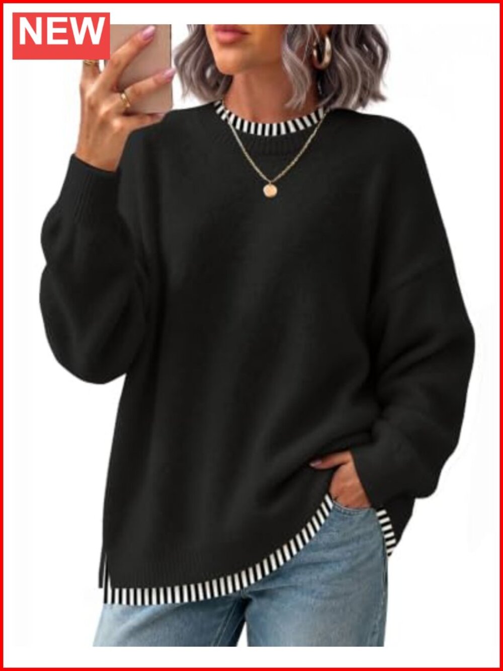 Women's Oversized Chunky Knit Pullover Sweater Mock Layer Long Sleeve Top,
